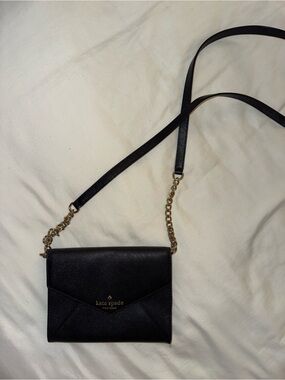 kate spade black leather crossbody with gold chain